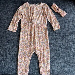 Jessica Simpson Floral Coverall Outfit and Headband Size 24 Months